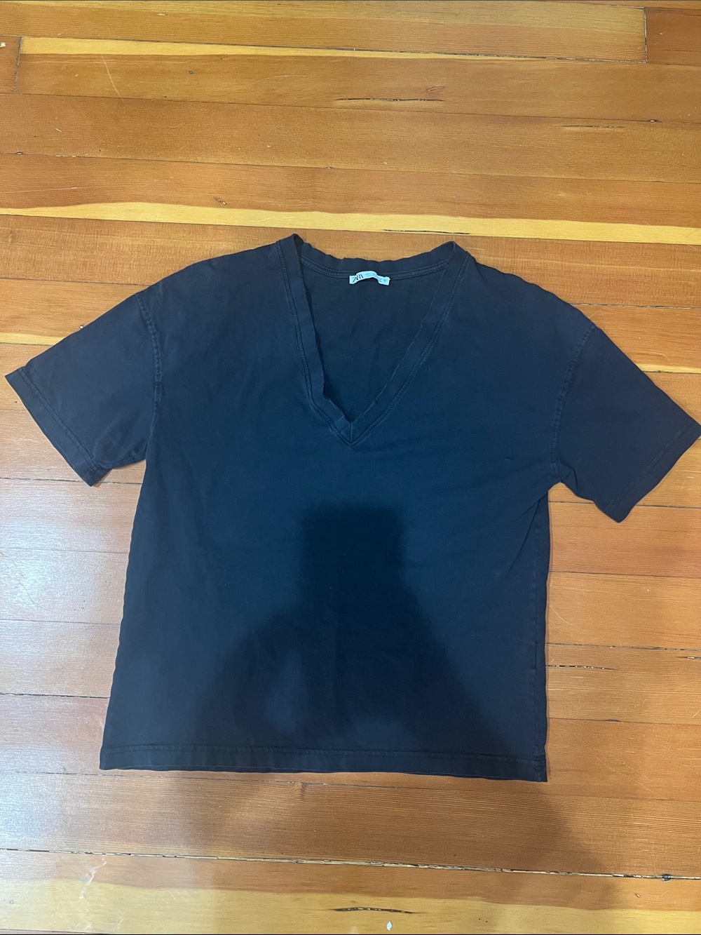 Zara Black V-neck Short Sleeve Top Small